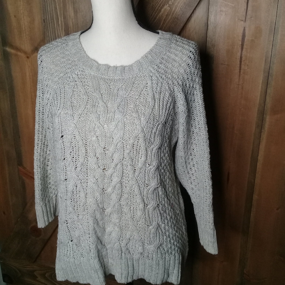The Limited Oatmeal Grey Cable Knit Nubby Hi-Low Open Back Sweater Medium